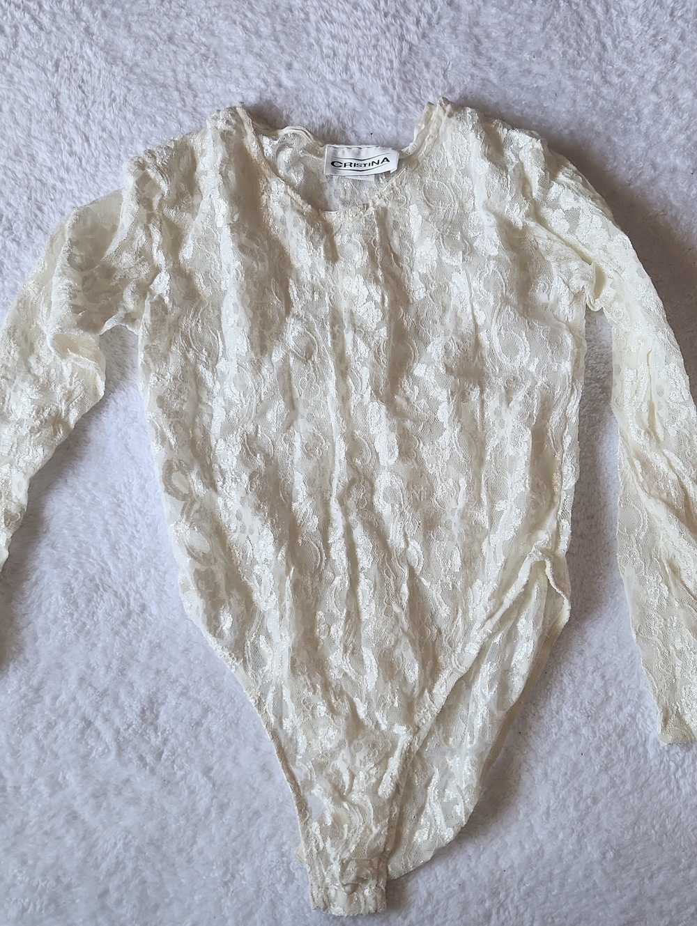 Christina Cream Lace Long-Sleeve Bodysuit L